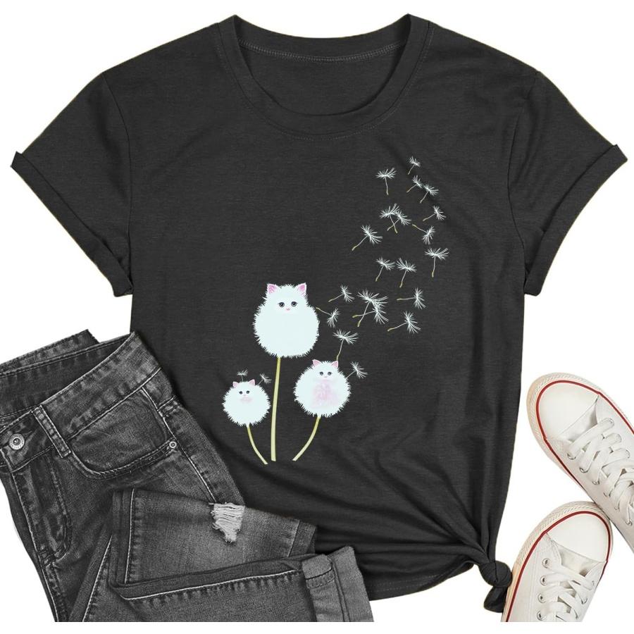 Cat Shirts for Women Flower Tee Shirts Womens Dandelion T-Shirt Cute Dandelion Cat Graphic Print Shirts(1) XXXXXL разноцветный