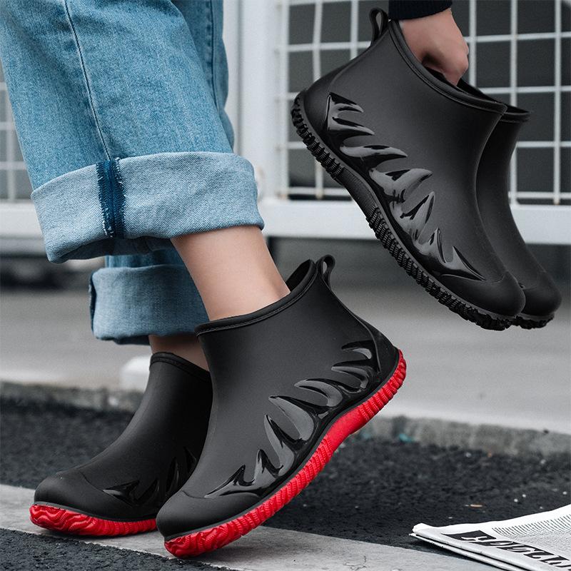 Water Shoes Men's Rain Shoes Men's Low-top Rain-proof Short Tube Non-slip Rain Boots Velvet Cotton Water Boots Work Rubber Shoes