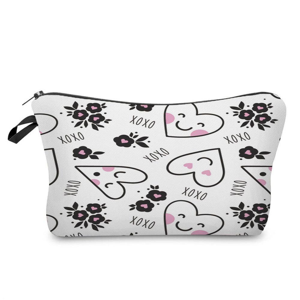 Women Hearts Print Cosmetic Bag Toiletries Organize Travel Storage Case KTB