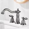 Tuqiu Brushed Gold Bathroom Faucet Antique Basin Faucet Brass Grey Sink Faucet 3 Hole Widespead Hot & Cold Wash Faucet Water Tap