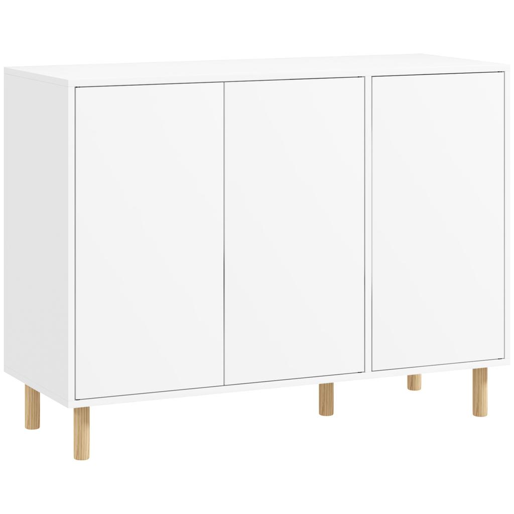 Modern Sideboard with 2 Cabinets with 3 Shelves in Wood, 107x40x80 cm, White