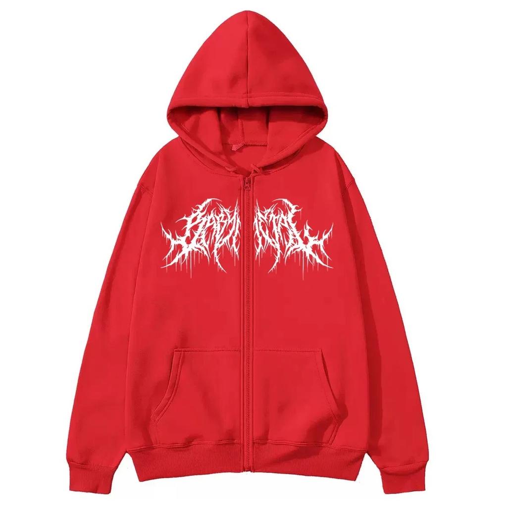 Felpa con cappuccio unisex a maniche lunghe con zip Vestibilità ampia Stile gotico scuro Felpa con stampa di lettere Giacca