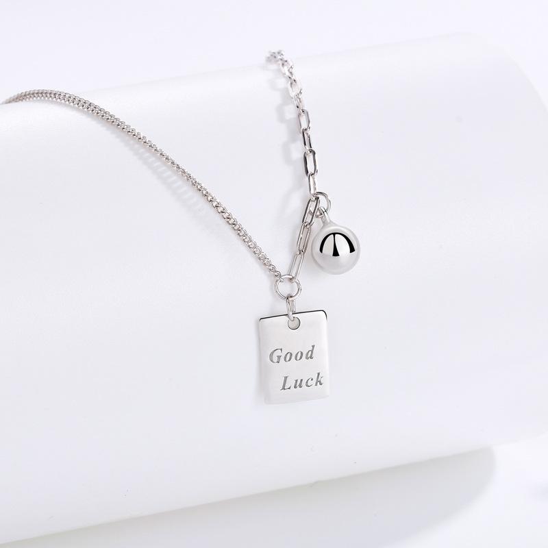Lucky Square Necklace Women'S Niche Exquisite Fashion Splicing Bell Good Luck Pendant Necklace Premium Durable