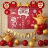 Chinese Lion Fan Home Decoration 2025 New Year Fan Flower Pendant Paper Craft Lion Background Wall Decor Housewarming Decoration