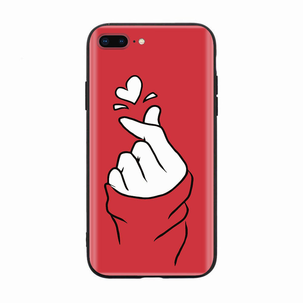 Black Case for Xiaomi Redmi 13C Note 9 iPhone XR 7 8 14 15 11 12 13 X XS Pro Max Samsung A25 S23 S24 FE Ultra Plus Finger Love