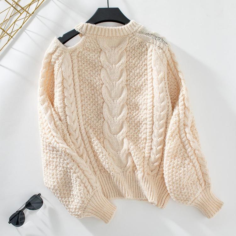 Vintage Solid Color Loose O Neck Long Sleeve Cardigan Sweater Knitwear Top for Autumn Winter