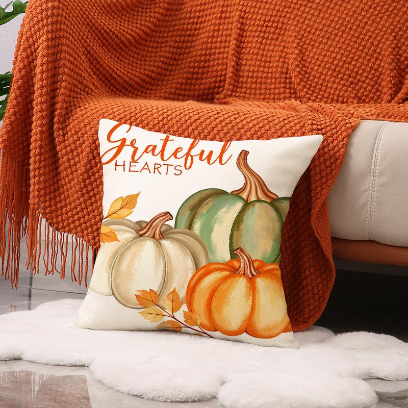 

New Thanksgiving Pumpkin Pillow Case Nordic Home Decor Linen Printed Cushion Living Room Sofa Pillow 45 * 45Cm (single pillowcase)