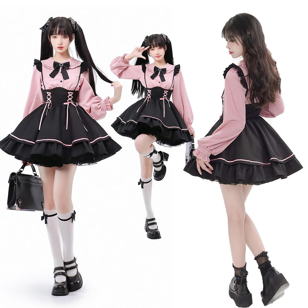 Suspender and This Mini Dress Features a Bow and a Long or Short Sleeve Top and Perfect for a Mori Girl This Dress Features a Ribbon and Is Perfect