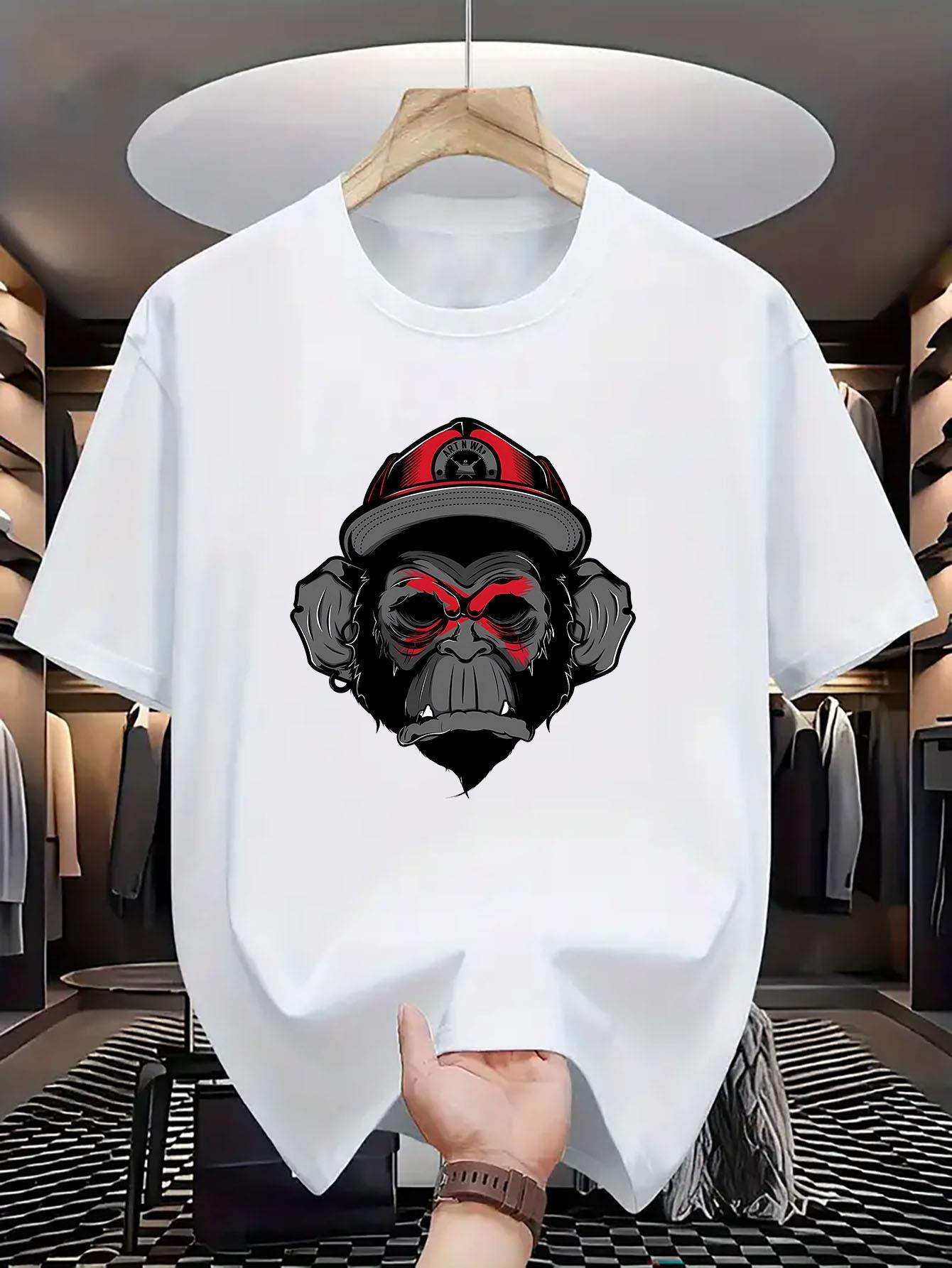 Soft Cotton T-shirt - Bold Gorilla Face Graphic Tee with Headphones L