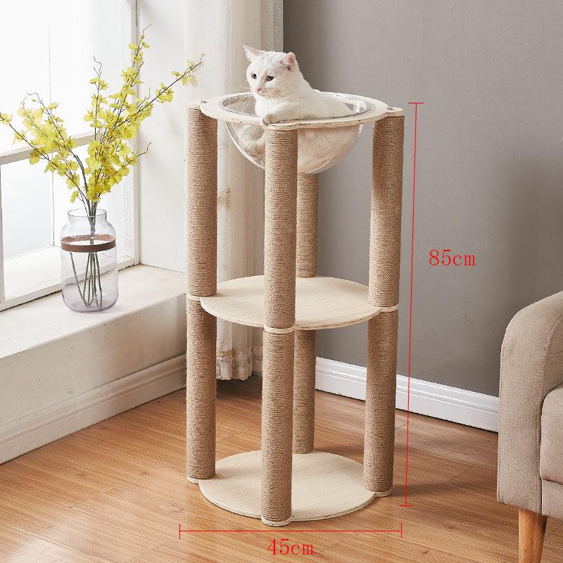 Solid Wood Sisal Cat Tree with Space Capsule and Scratch Board