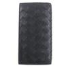 Great BOTTEGAVENETA Purse INTRECCIATO Long Wallet Billfold Wallet Black Leather Used