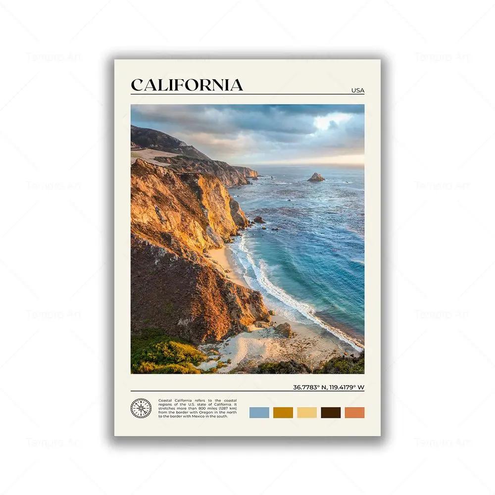 Modern Vintage Wall Art – Travel Scenery of Los Angeles and San Francisco HD Canvas Print Poster for Home and Living Room Decor