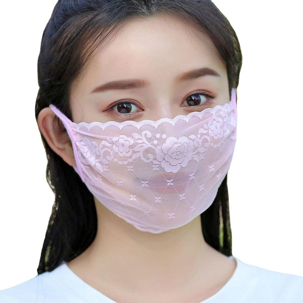 Solid Color UV Protection Mask For Women Outdoor Face Cover Face Shield Sunscreen Mask Lace Mask