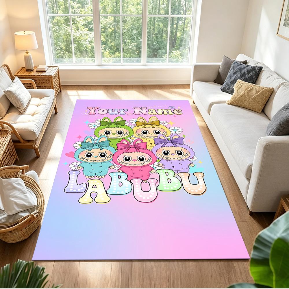 Labubu Customizable Name Area Rug Design for Balcony Playrooms Living Rooms Study room Anti-slip Rug Decorate Offices Perfect Gift for Friends & Famil