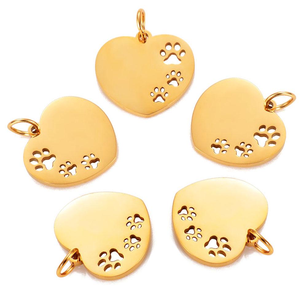 10Pcs/Lot Hollow Paw Heart Charms Stainless Steel Mirror Polished Charms Wholesale Heart Paw Charm Pendant For Jewelry Making