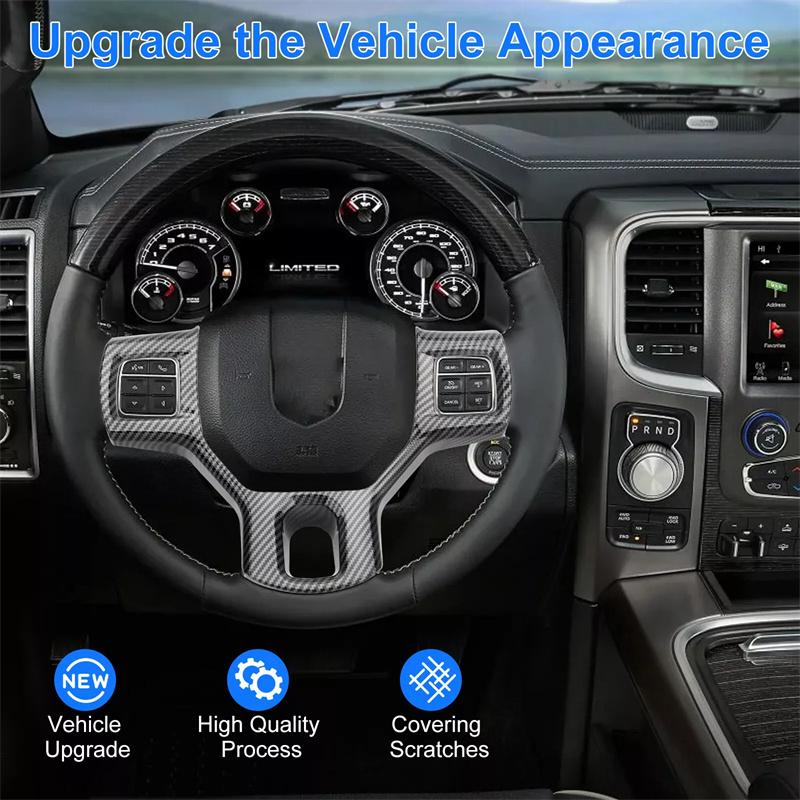 For Dodge Ram 1500 2500 2011-2018 Abs Carbon Fiber Style Inner Sticker Car Interior Steering Wheel Cover Trim Frame Decotation