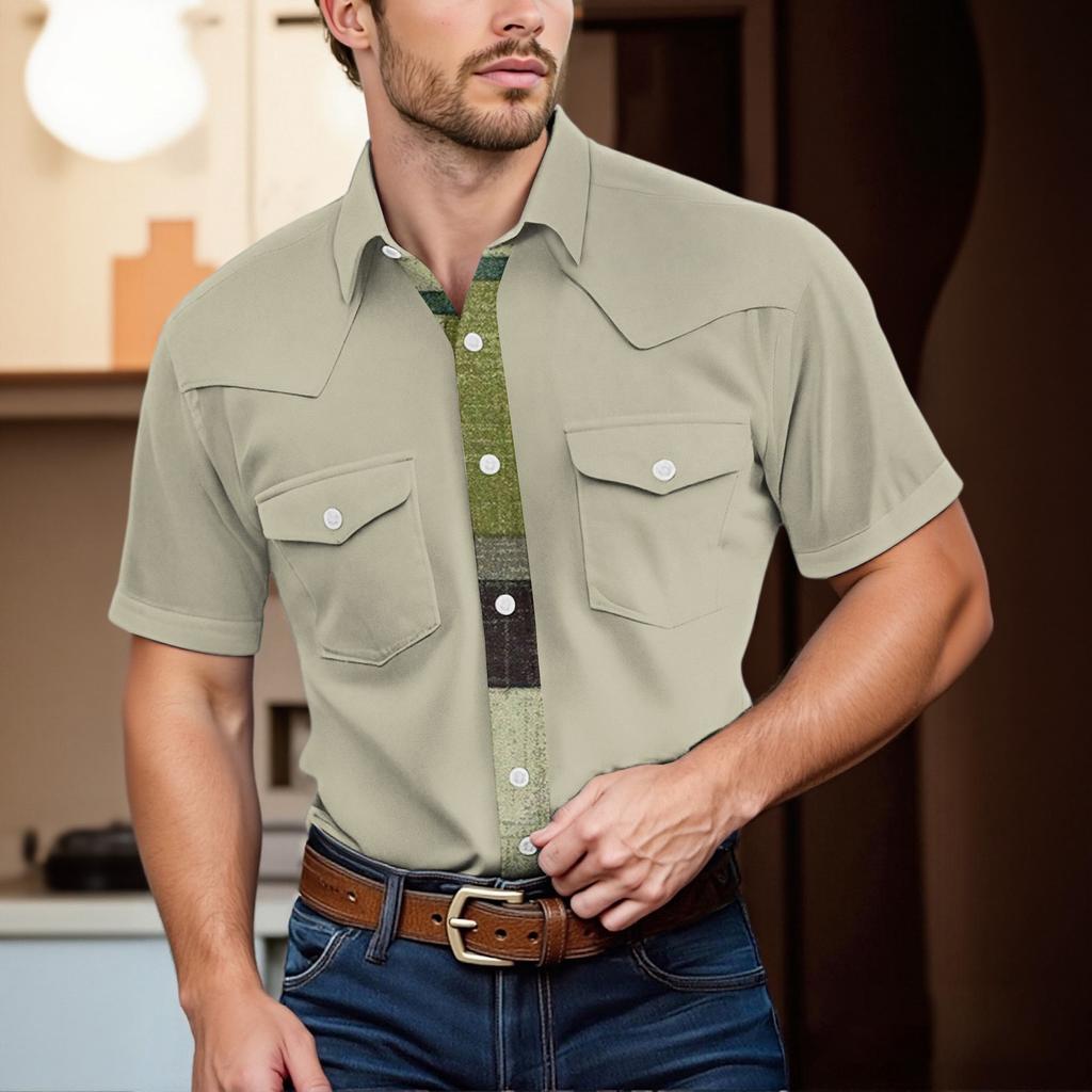 Men'S Fashionable Lapel And Shoulder Length Short Sleeved Casual Top