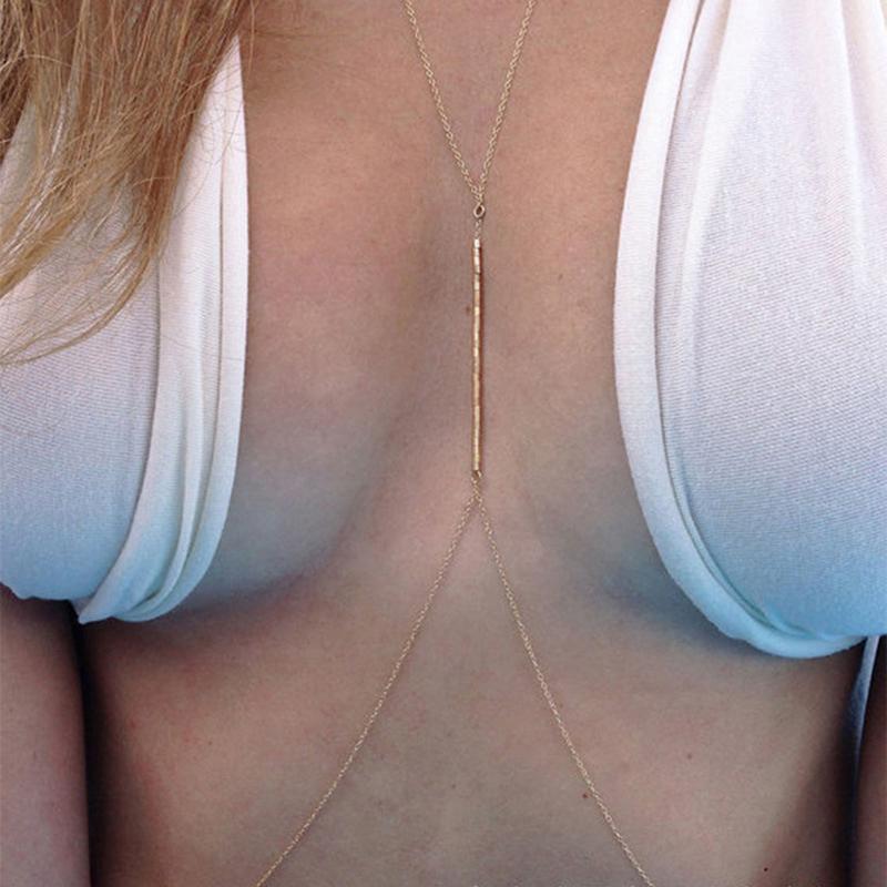 Metal Ladies Body Chain Sexy Cutout Style Bikini Chest Chain Decorative Jewelry
