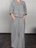 Women's Fashionable Comfortable and Casual Solid-Colour Plus-Size Asymmetrical Cotton-Linen Trouser Set with Three-Quarter Sleeves