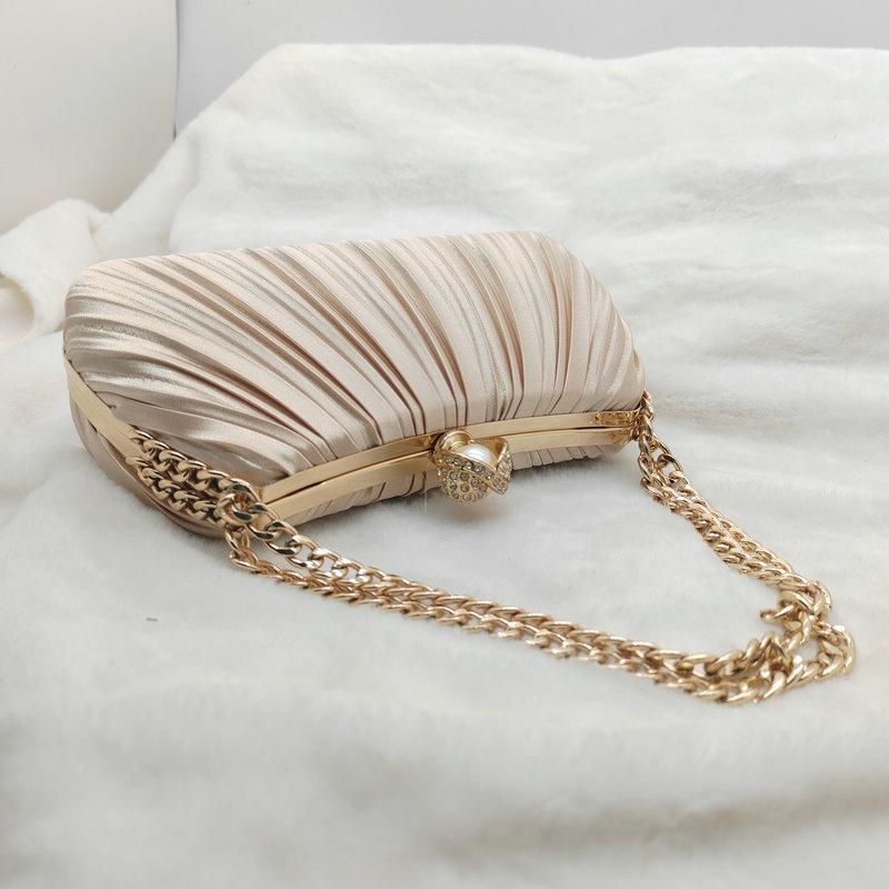 Apricot Pleated Evening Bag - 2025 Hot Style Cheongsam & Bridal Banquet Bag for Women
