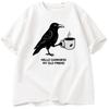 Vintage Crow Coffee T Shirt Halloween Soft Tees Fall Tee Unisex Unisex Cotton Tops Creative Crew Neck Tees Short Sleeve Loose Tshirt