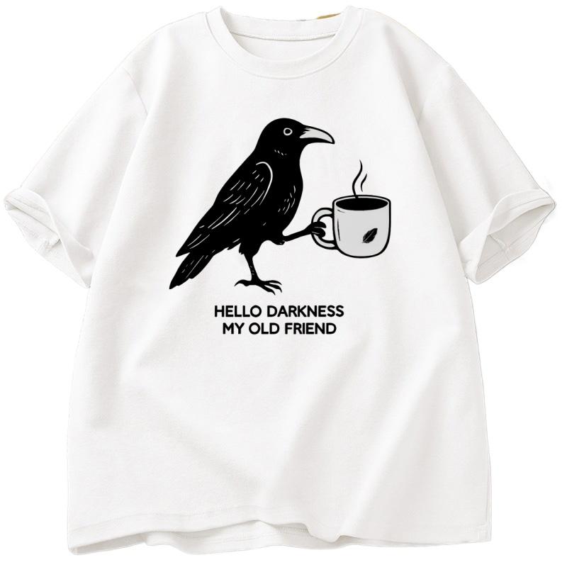 Vintage Crow Coffee T Shirt Halloween Soft Tees Fall Tee Unisex Unisex Cotton Tops Creative Crew Neck Tees Short Sleeve Loose Tshirt