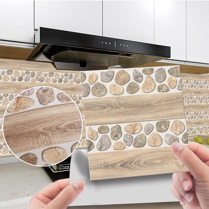 20Pcs Waterproof Wall Stickers Imitation Wood Grain Tile Floor Wall Sticker Self Adhesive Living Room Bathroom Home Decor