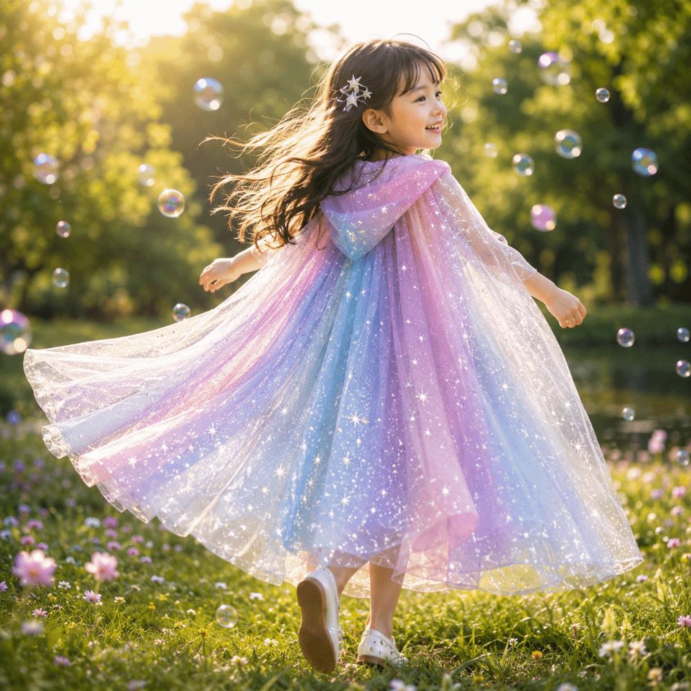 Sequined Children Cloak Shiny Shawl Girls Hooded Cloak Fairy Cosplay Costume Cape Halloween Party