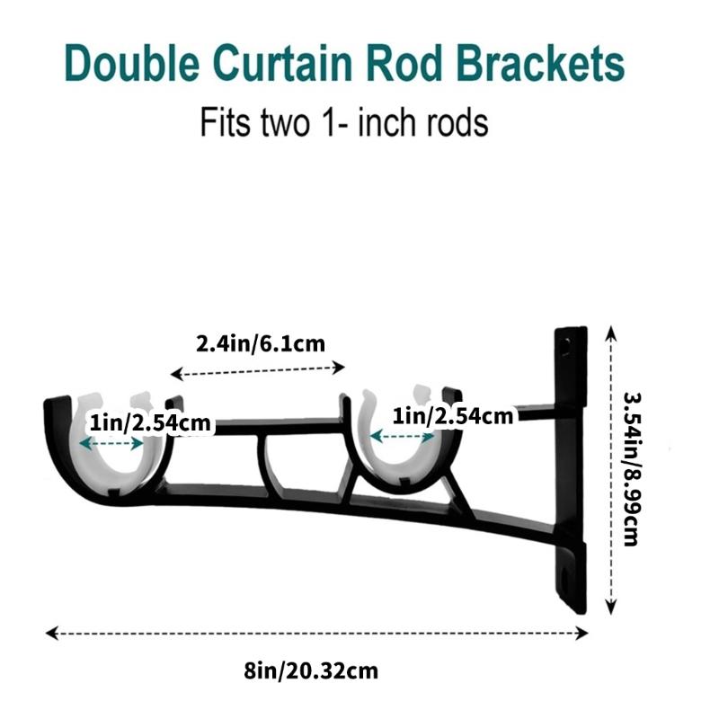 2Pcs Double Curtain Rod Brackets,Heavy Duty Curtain Rod Holders for Window, Bedroom,Home Curtain Rod,Drapery Rod Gift