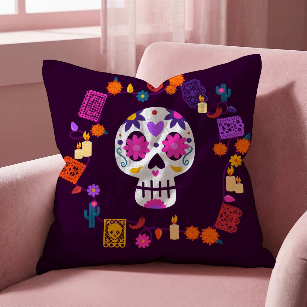 Mexico Easter Flower Skeleton Cushion Cover Multi-Scene Pillow Cover for Home & Car - Reversible, Soft & Durable for Daily Use