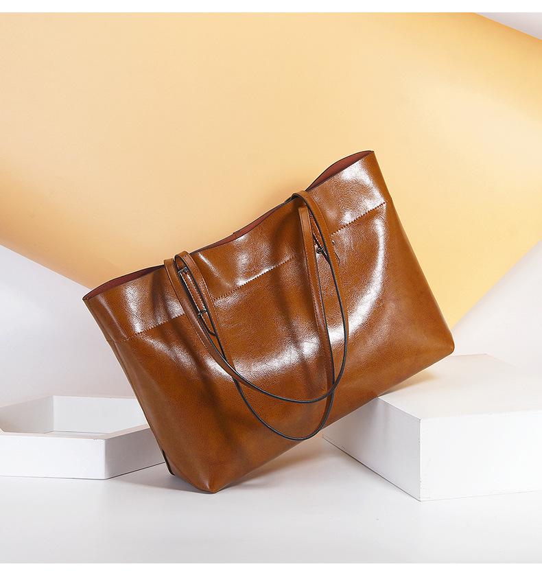 Large Capacity High-End Genuine Leather Tote - Women's Niche Design Handbag/Shoulder Bag