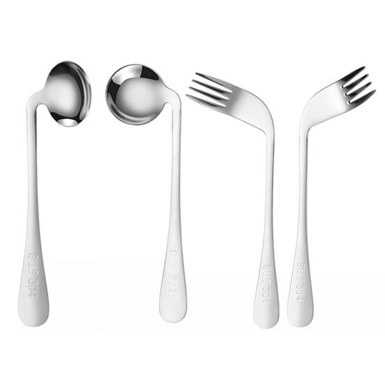 Stainless Steel Elbow Spoon Elderly Self-Feeding Curved Fork Angled Spoon Disabled Adults Patient Feeding Tableware Adaptive Utensils