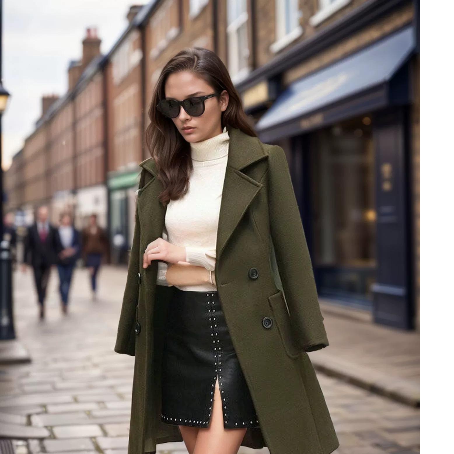 

Осень Зима Женские Длинные Шерстяные Пальто Двубортные Женские Однотонные Приталенные Верхняя Одежда Отложной Воротник Уличная Одежда XS