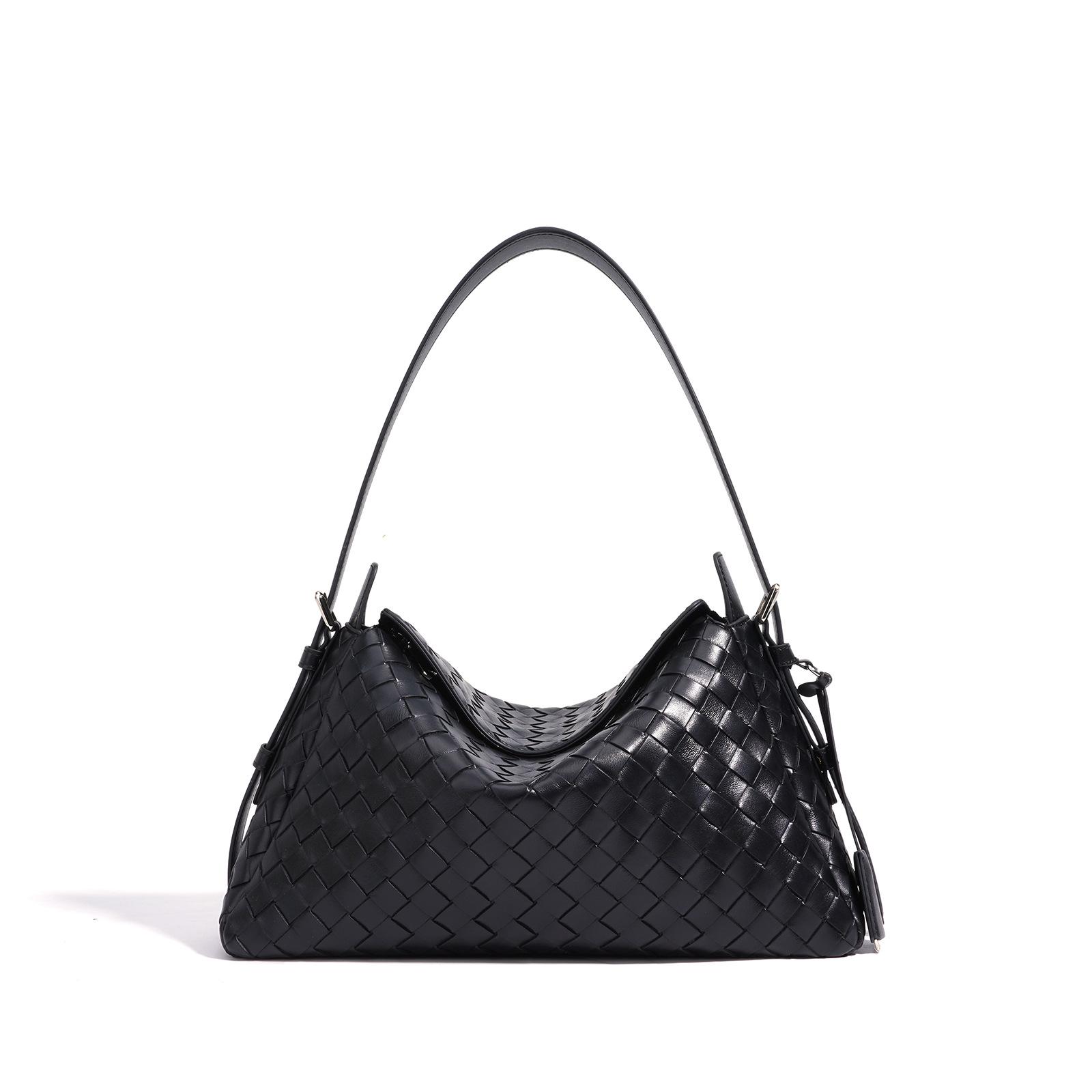 

Нишевая кожаная сумка через плечо с ромбовидным узором для женщин, модная кожаная плетеная сумочка высокого класса чёрный