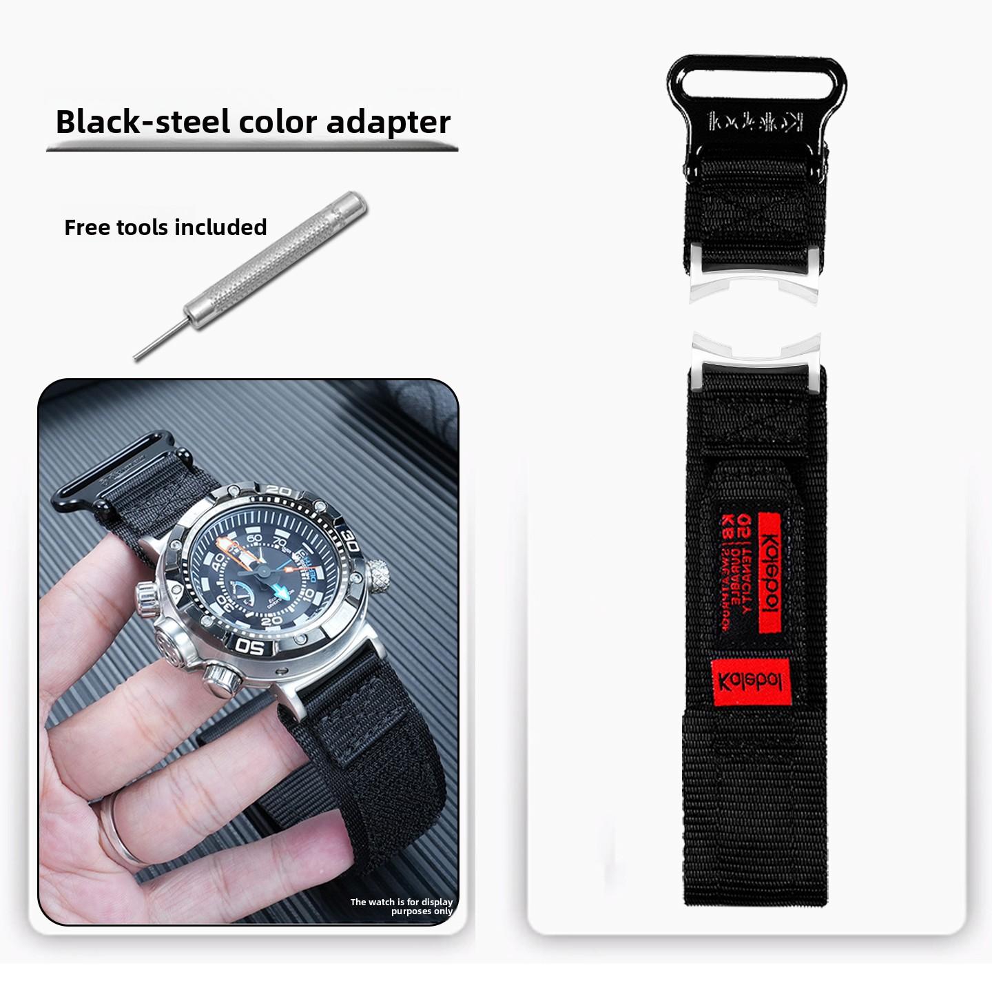 

For Citizen BN2029-01E BN2021-03E BN2024-05E Modified Nylon canvas Watchband Diving Water Ghost Big/Huge Monster Men Watch Strap Special Size чорний