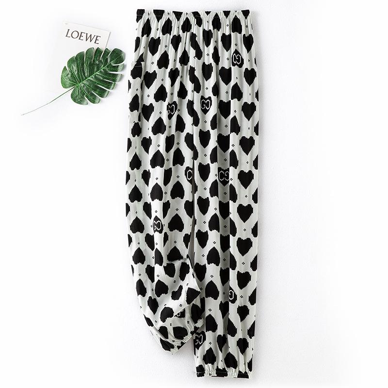 Pantaloni de pijama din bumbac mătase pentru femei, secțiune subțire de vară, anti-țânțari, pantaloni cu picior lat, culoare uni, pentru exterior, casă, petrecere a timpului liber, imprimeu, pantaloni de plajă până la genunchi
