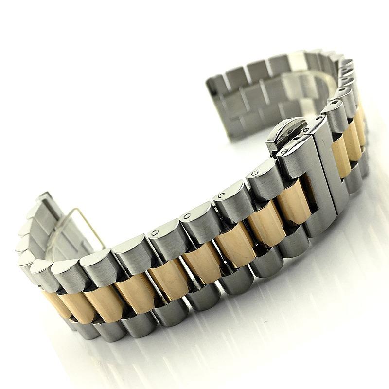 Benutzerdefiniertes Logo Drei Perlen Edelstahl Uhrenarmband Gebogene Schnalle Zubehör Stahlarmband mit Faltschließe und Schnellverschluss