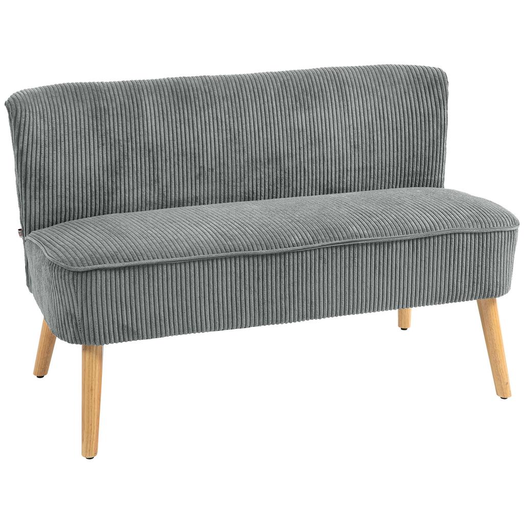 2-Seater Upholstered Sofa, Wood, Velvet-Like Polyester, Foam, 117 x 56.5 x 77 cm, Grey