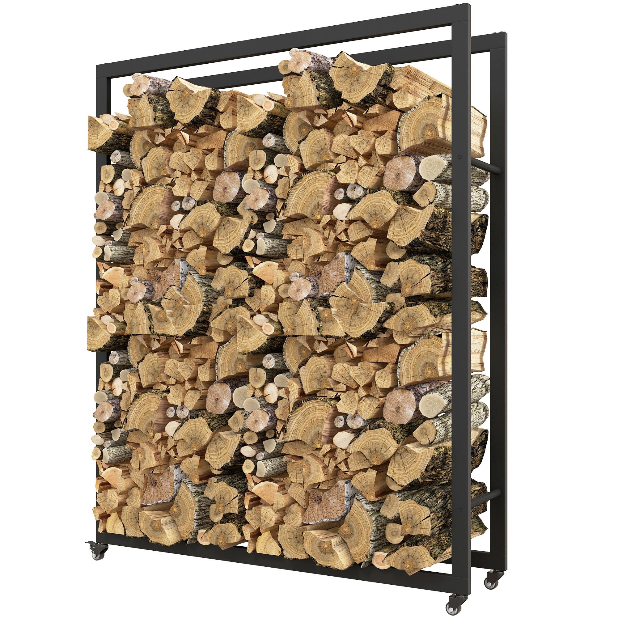 Stojak na drewno opałowe z kółkami Mobilna metalowa rama do 150 kg 120 X 32 X 151 cm Czarny