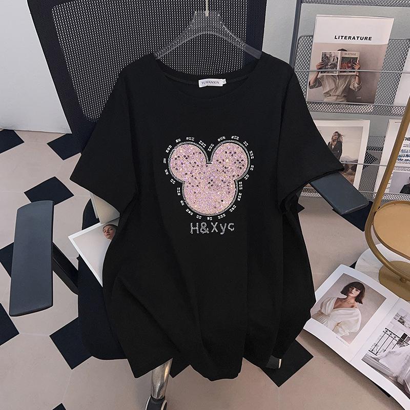 Women's Plus Size Loose-Fit Short-Sleeve Mid-Length T-Shirt (200-350 Jin)