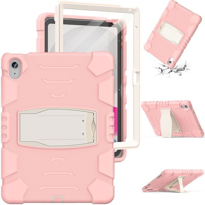 Coque pour iPad A16 11" - Protection Intégrale Antichoc - Rose - Silicone - PC Rigide - Support Arrière