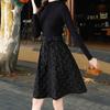 High-end Black Dress Women's Spring New Fashion Jacquard Medium and Long Waist and Thin A-shaped Dress