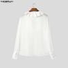 INCERUN Men Long Sleeve Stand Ruffled Neck Shirts Casual Buttons Mesh Sheer Tops