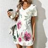 Mode d'été Robe imprimée à fleurs col en V pour femmes Robes jupe courte sexy