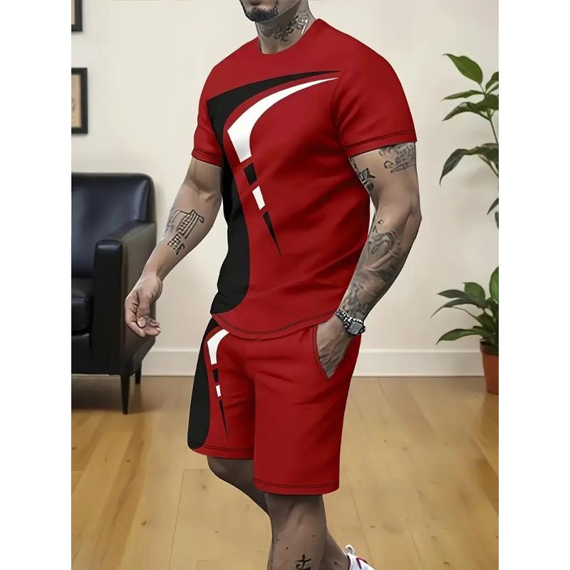 Summer Tracksuit 2 Piece Outfit Male 3D Color Block Print Short Sleeve T-Shirt Shorts Jogging Sets Outdoor Street Men's Clothing