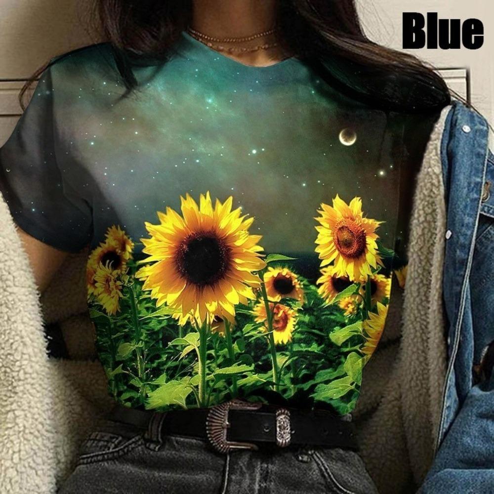 Sommer Damen Sonnenblume 3D-Druck T-Shirt - Lässiges Oberteil
