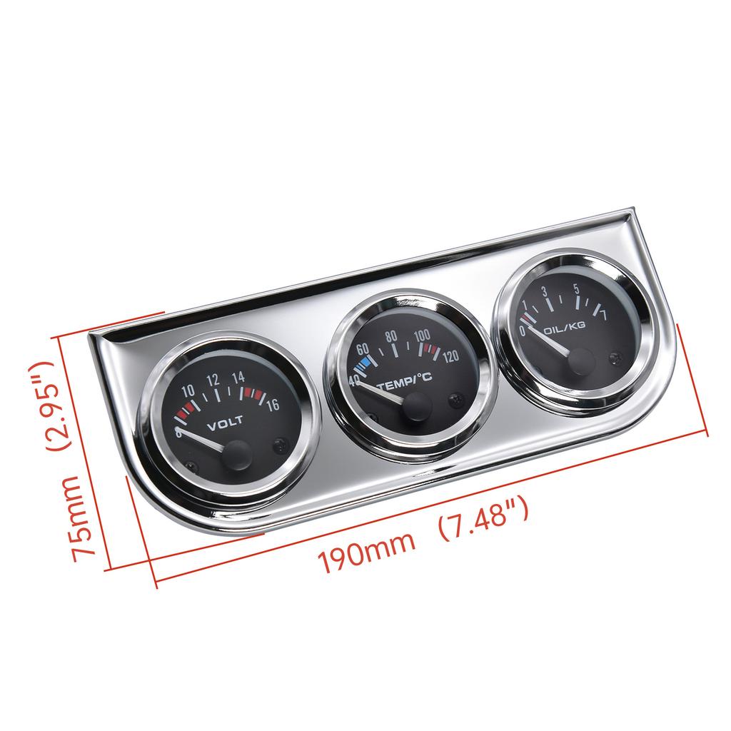AD 52MM Water Temperature Gauge Celsius Oil Pressure Meter Voltmeter Chrome 3 in 1 Gauge Kit With Sensor Car Motorcycle Meter