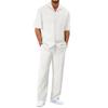 Men's Summer Hawaiian Solid Stripe Textured Button Shirt Trousers Set