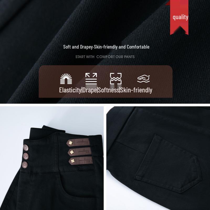 Autumn High-Waist Black Flare Pants for Women - Versatile, Elastic, and Stylish Jeans for Middle-Aged Moms