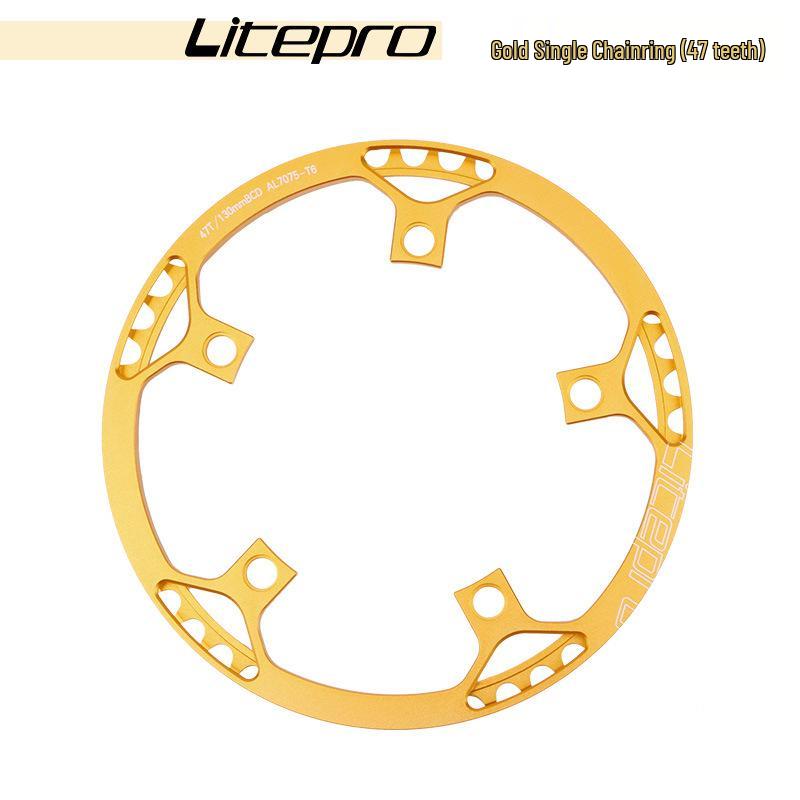 Litepro Folding Bike Crankset with Round Chainrings: 45T, 47T, 53T, 56T, 58T - Square Hole Design